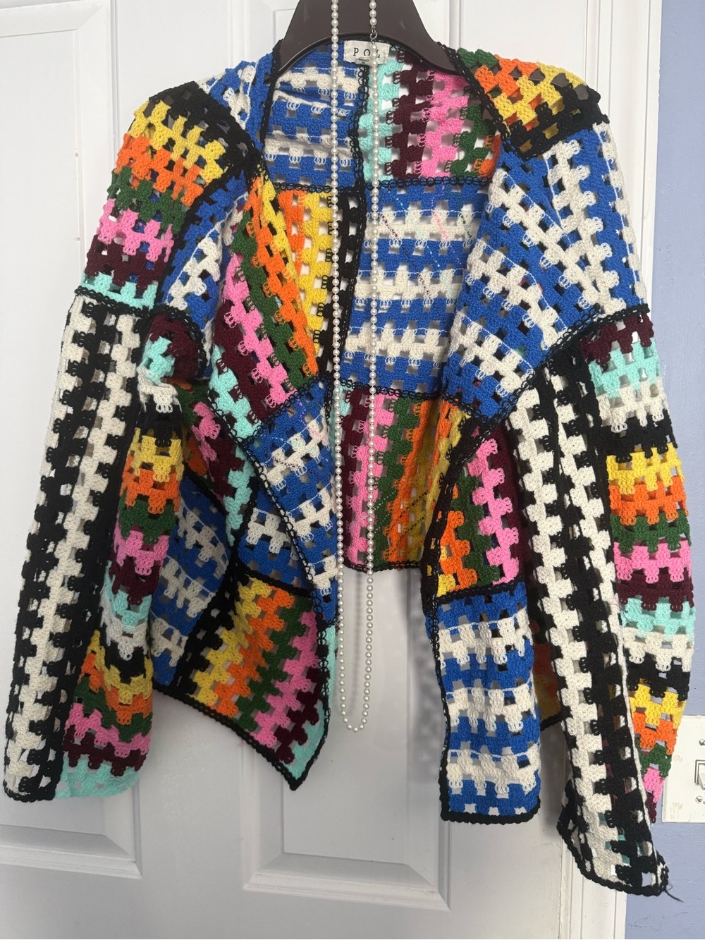 POL Colorblock Crochet Open Cardigan Jacket - Multicolor
